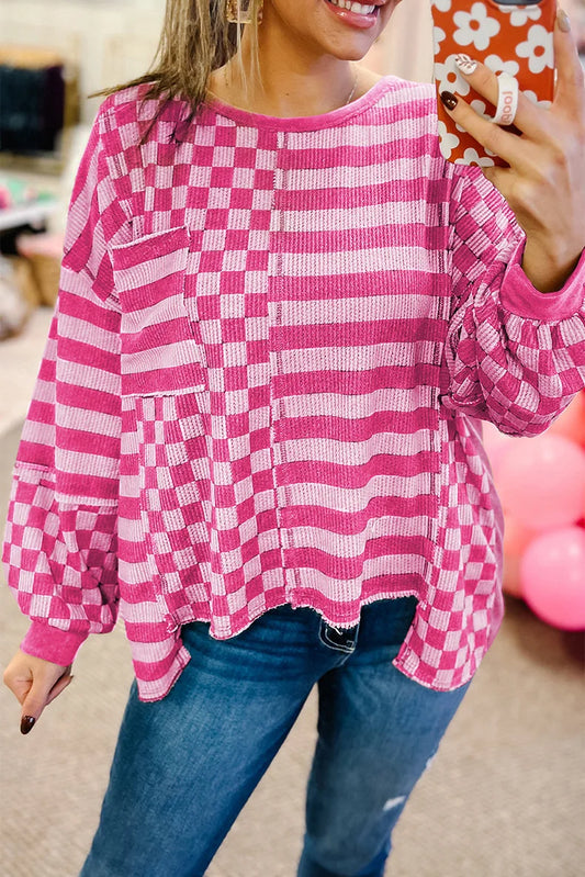 Checkered & Striped Streetstyle Knit Sweater