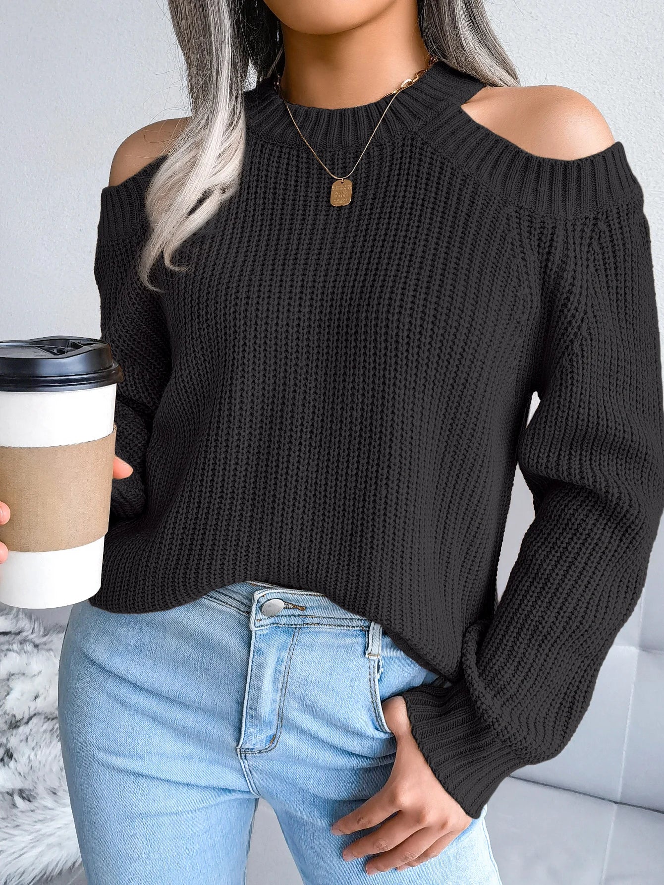 Off-Shoulder Sweater – Casual Knitted Pullover - Luxepulse