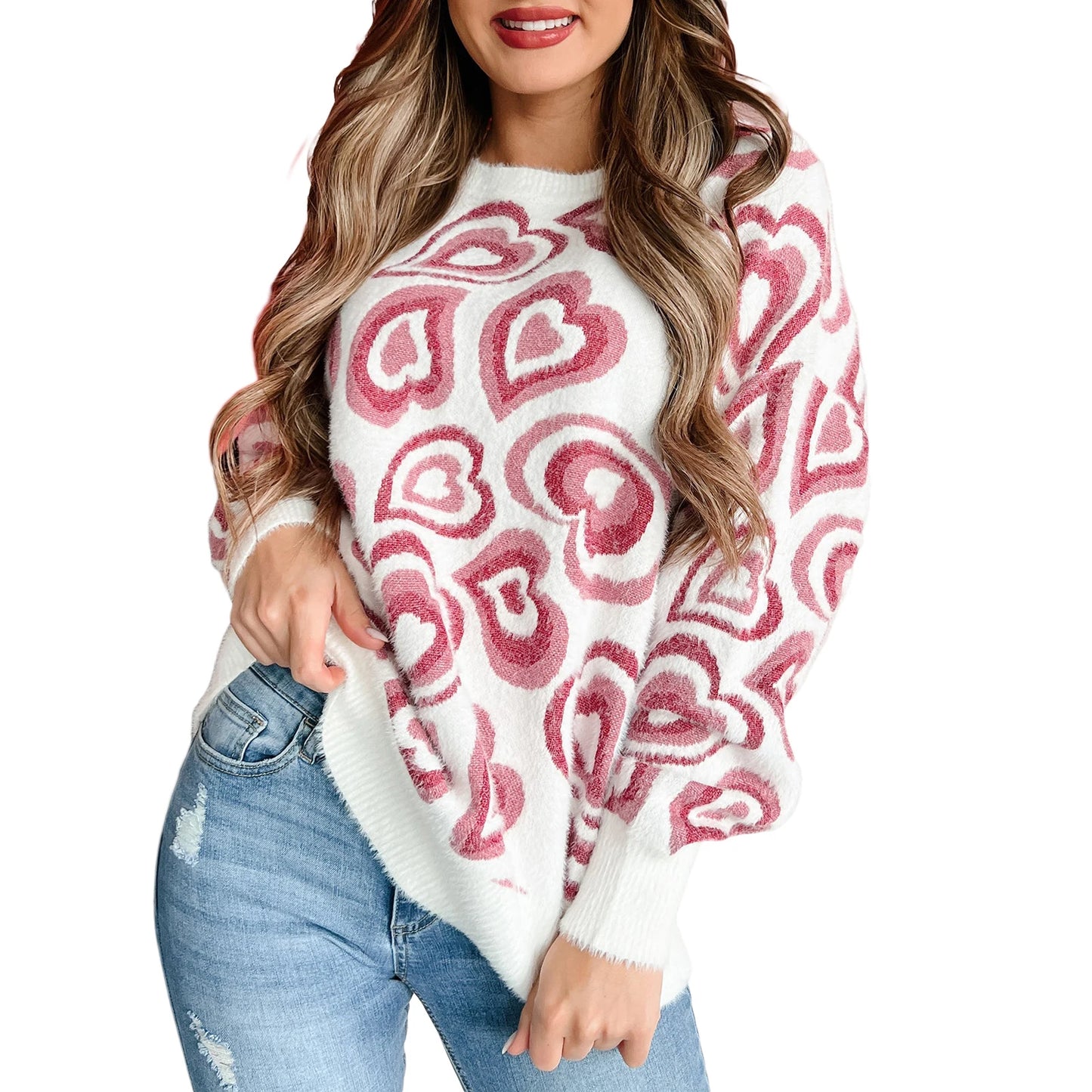 Cozy Love Sweater – Fuzzy Heart Pullover - Luxepulse