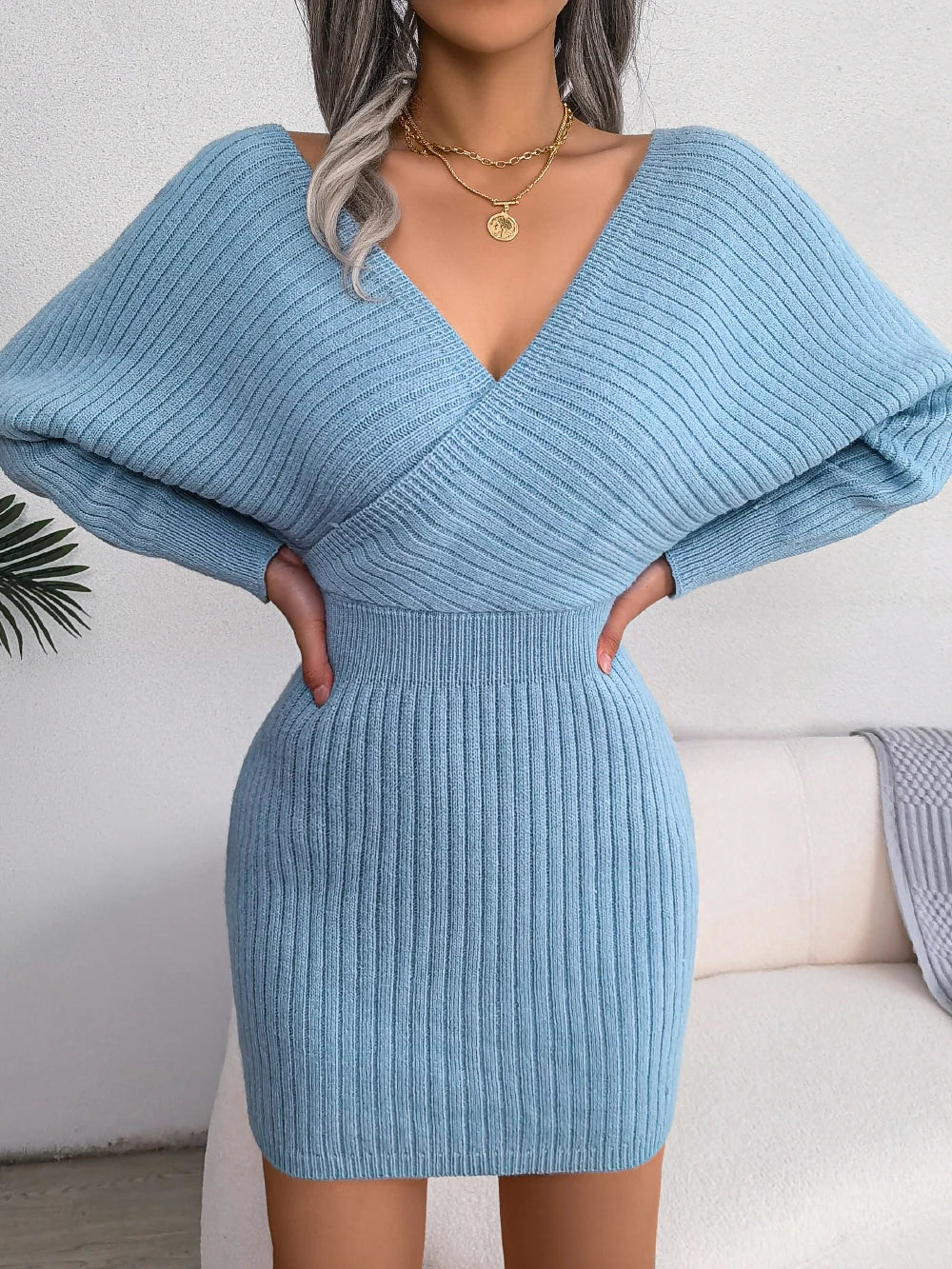 Long Sleeve Knitted Cozy Elegant Sweater Dress - Luxepulse