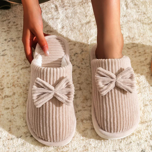 Fashionable Women's Bow Slippers – Cozy and Comfortable Indoor Slippers for Fall/Winter - Luxepulse