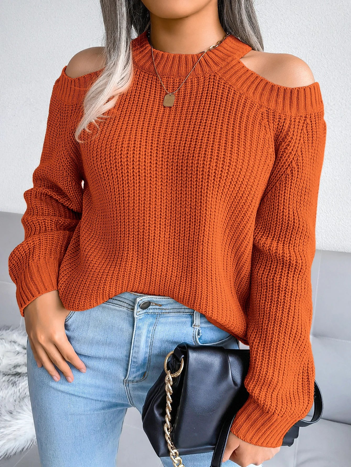 Off-Shoulder Sweater – Casual Knitted Pullover - Luxepulse