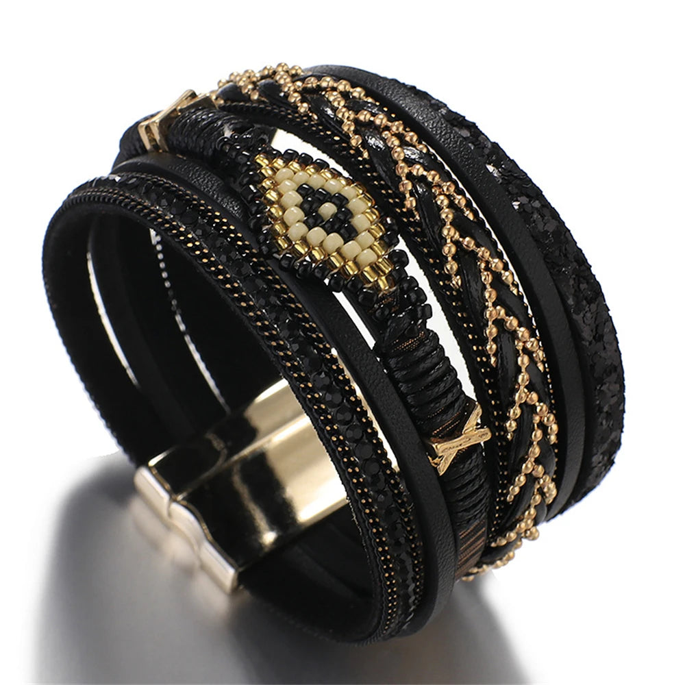 Mystic Charm Leather Bracelet – Handwoven Multi-Layer Design - Luxepulse