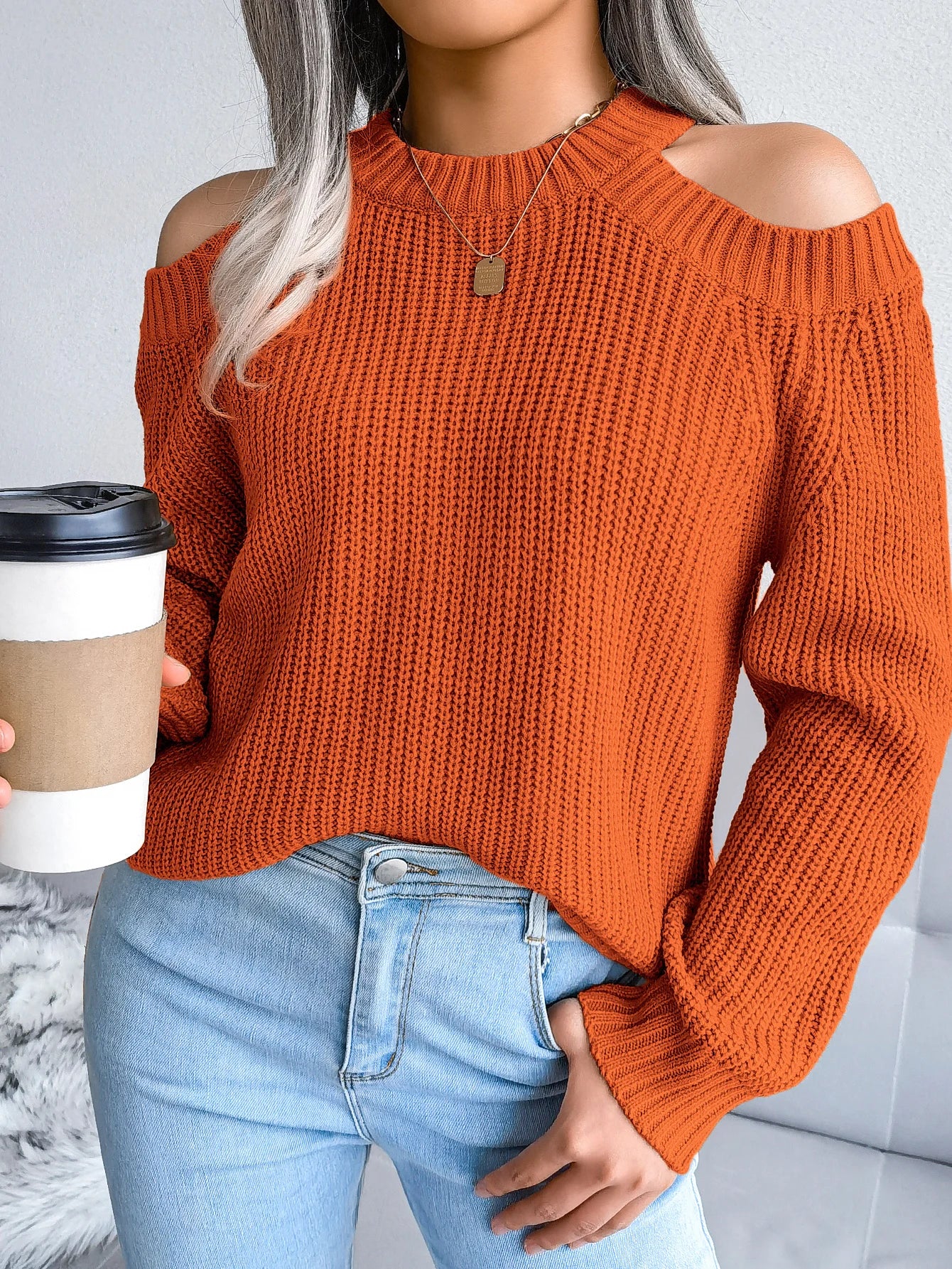 Off-Shoulder Sweater – Casual Knitted Pullover - Luxepulse