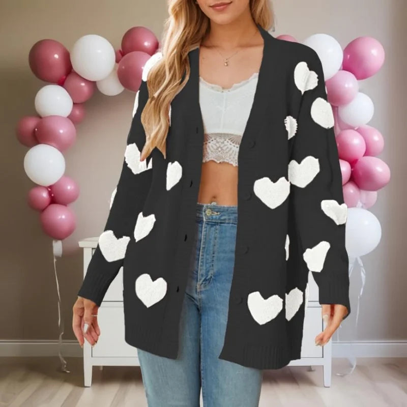 Heart Embroidery Cardigan – Cozy Streetwear Sweater - Luxepulse