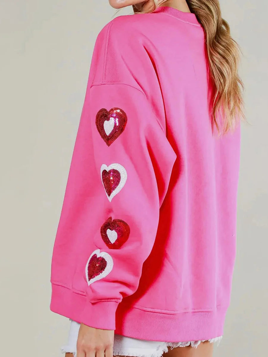 Glittery Sparkle Heart Oversized Sweatshirt - Luxepulse