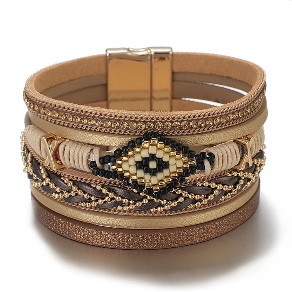 Mystic Charm Leather Bracelet – Handwoven Multi-Layer Design - Luxepulse