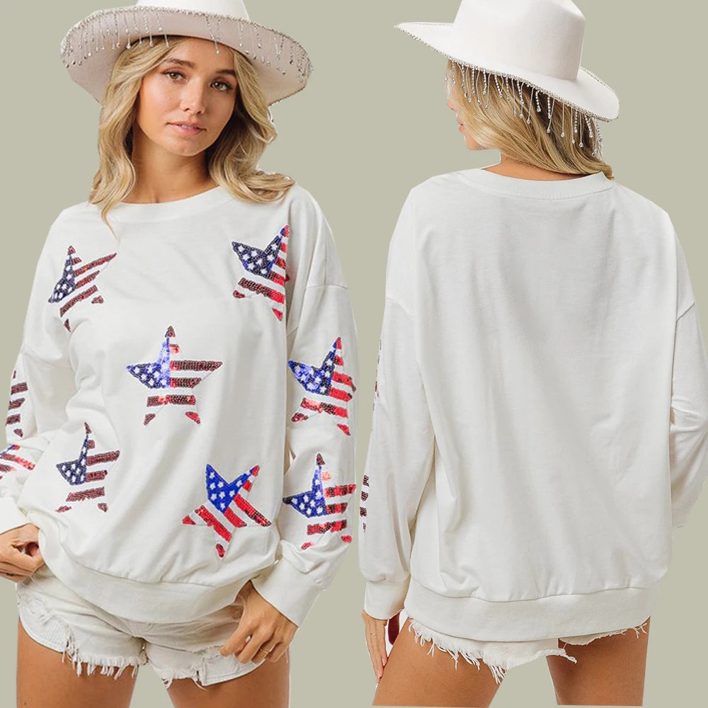 Star-Spangled Sparkle Sweatshirt – Independence Day Sequin Pullover