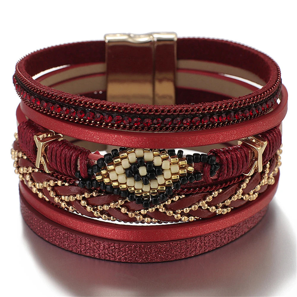 Mystic Charm Leather Bracelet – Handwoven Multi-Layer Design - Luxepulse