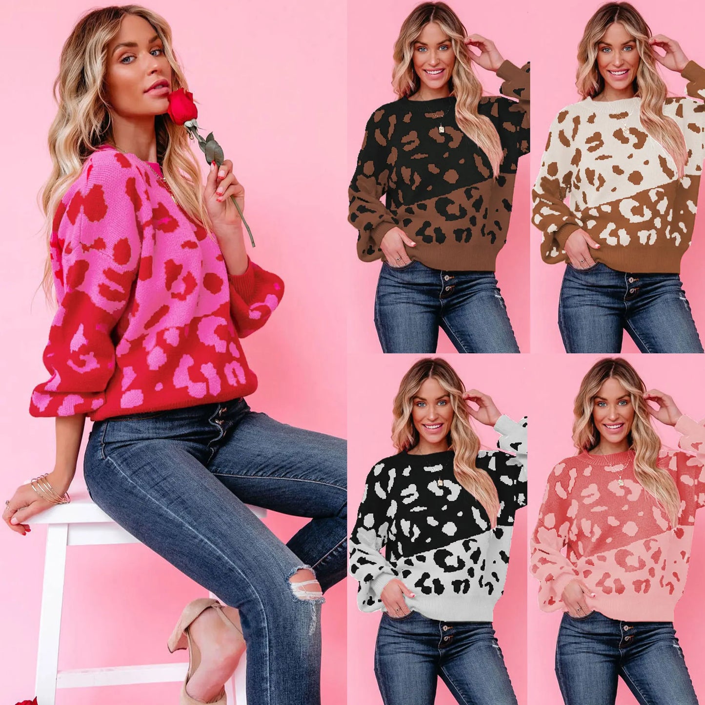 Trendy Two Tone Comfortable Leopard Sweater