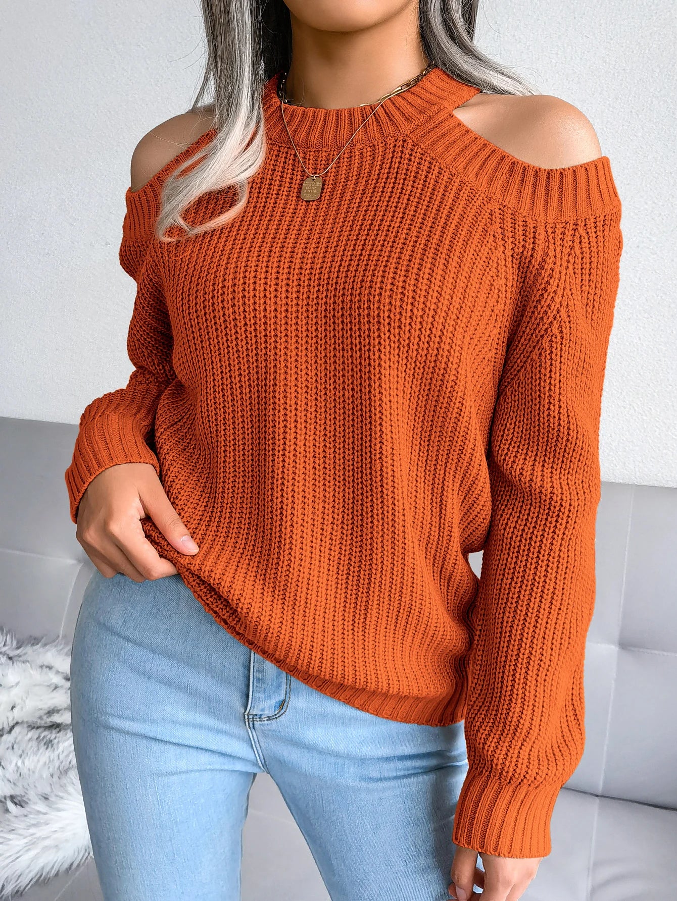 Off-Shoulder Sweater – Casual Knitted Pullover - Luxepulse