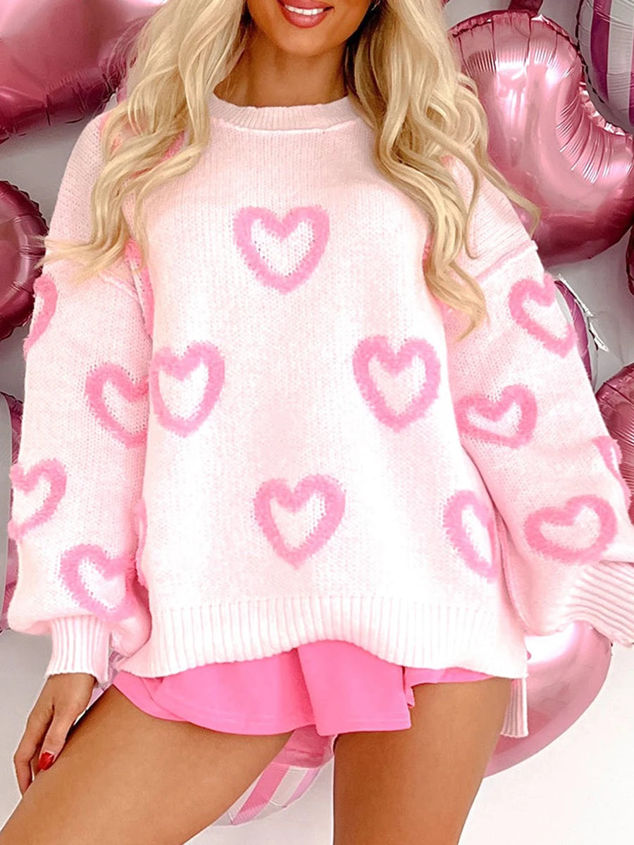 Cozy Love Sweater – Fuzzy Heart Pullover - Luxepulse