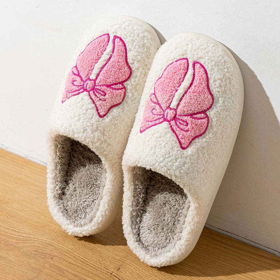 Fashionable Cute Bow Slippers – Cozy Winter Comfort - Luxepulse