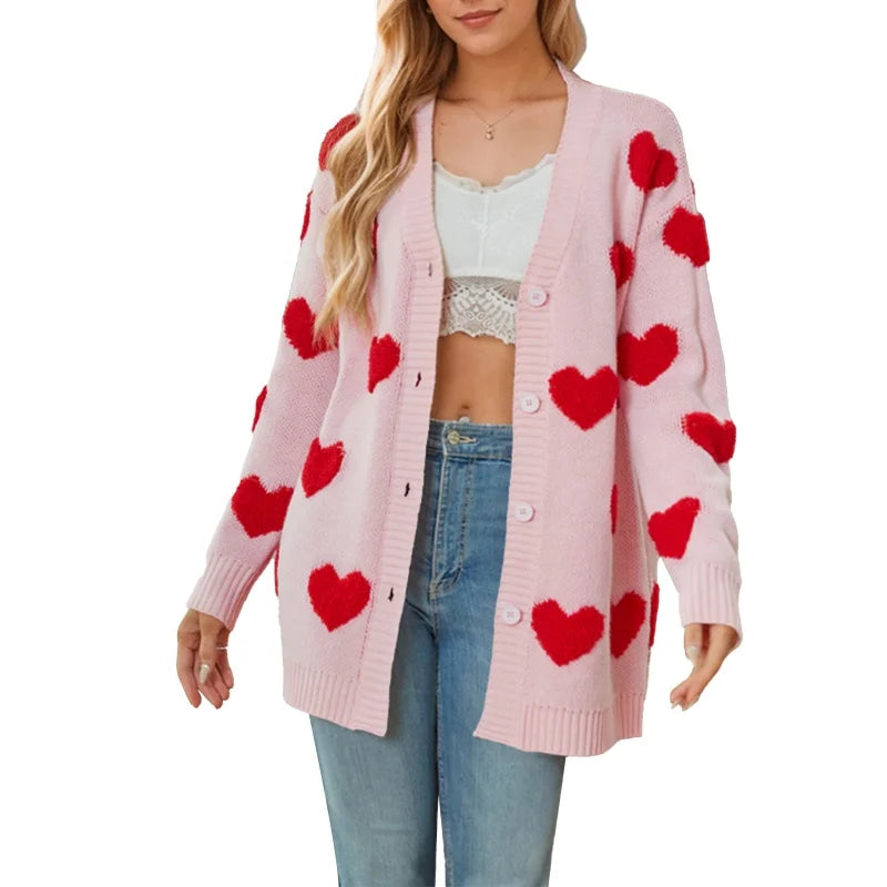 Heart Embroidery Cardigan – Cozy Streetwear Sweater - Luxepulse