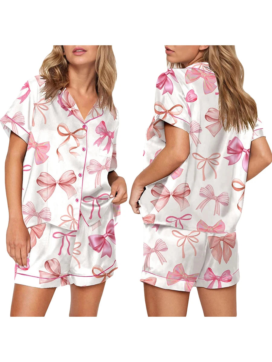 Women’s 2-Piece Lounge Set – Cute Bow Print Pajamas for Relaxed Comfort - Luxepulse