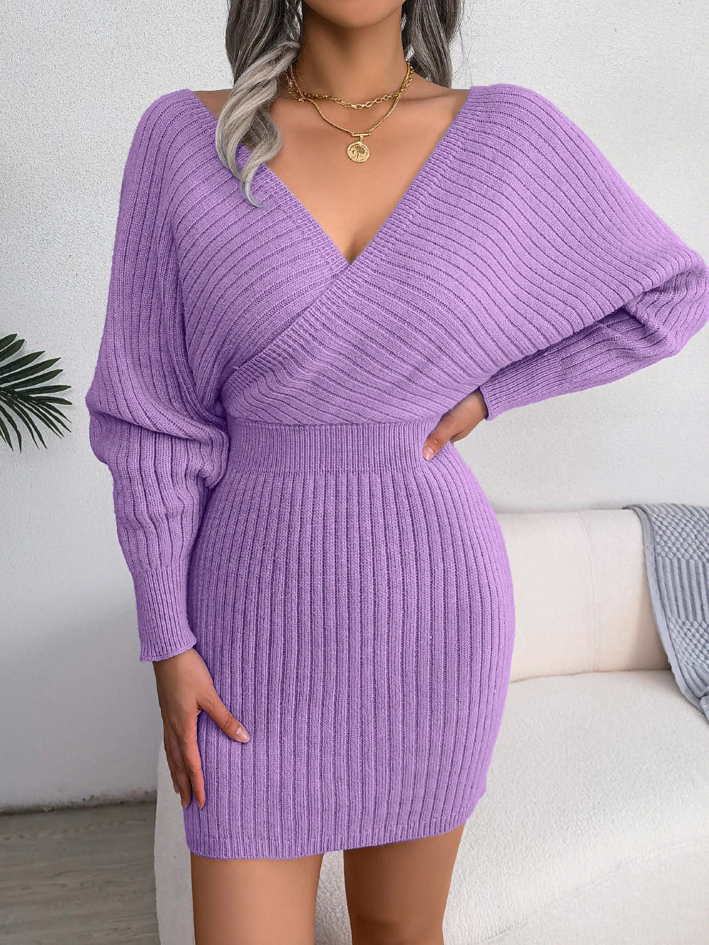 Long Sleeve Knitted Cozy Elegant Sweater Dress - Luxepulse