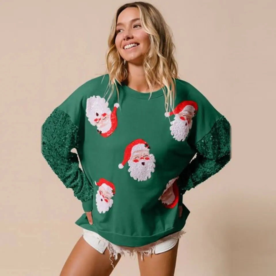 Fun & Festive Glitter Patchwork Christmas Themed Sweatshirt - Luxepulse