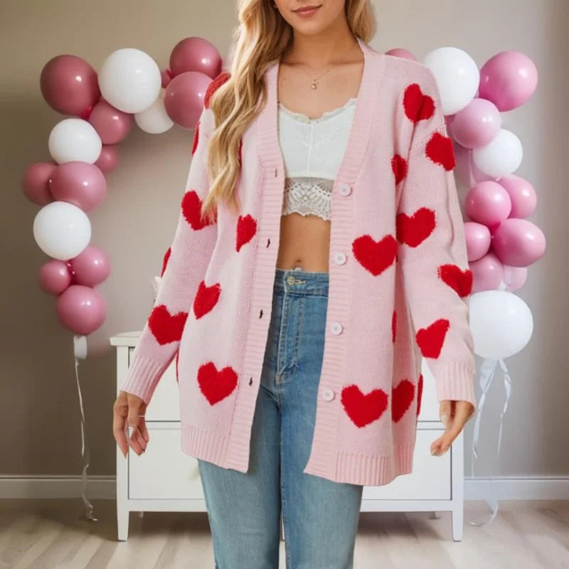 Heart Embroidery Cardigan – Cozy Streetwear Sweater - Luxepulse