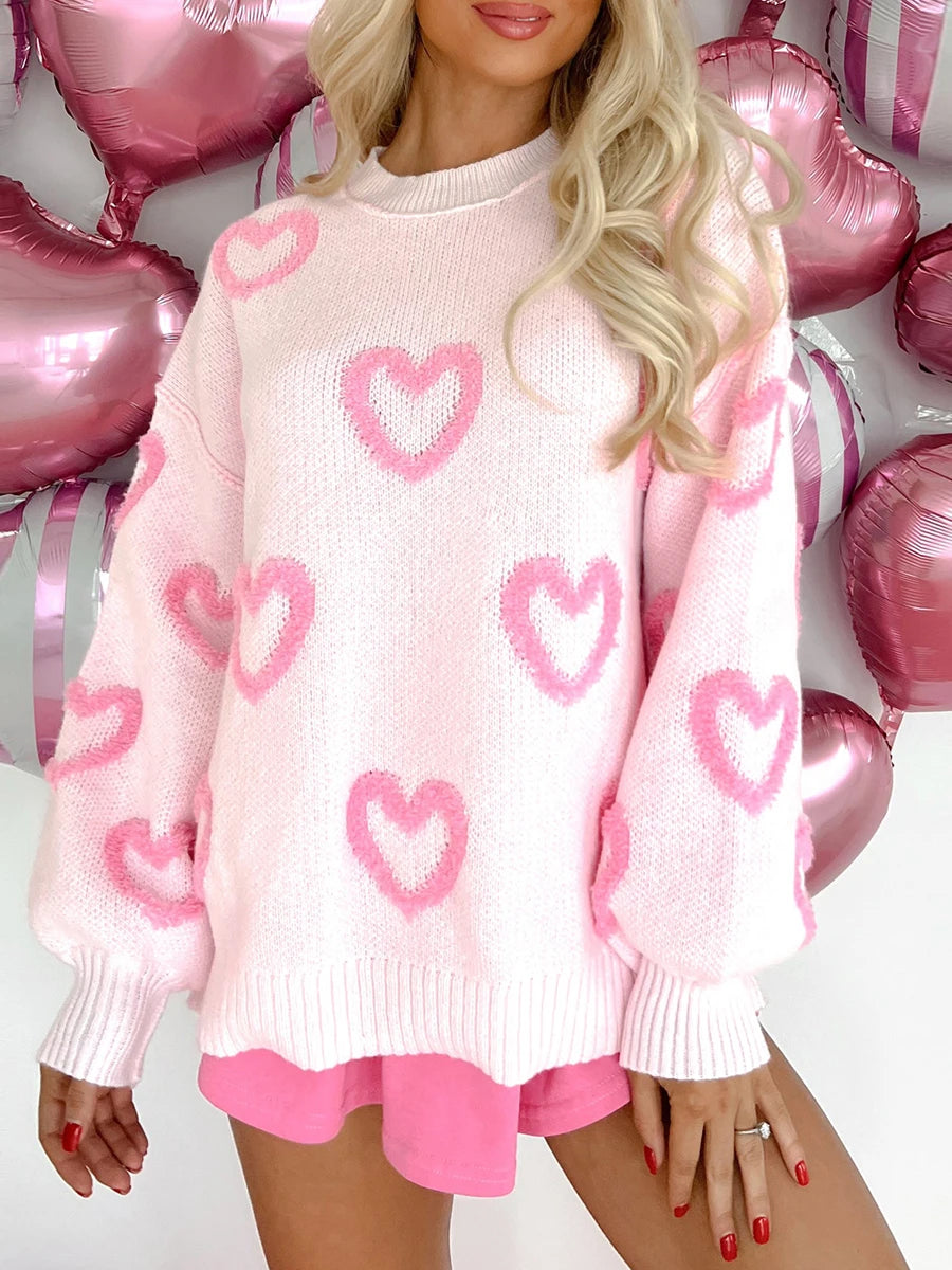 Cozy Love Sweater – Fuzzy Heart Pullover - Luxepulse