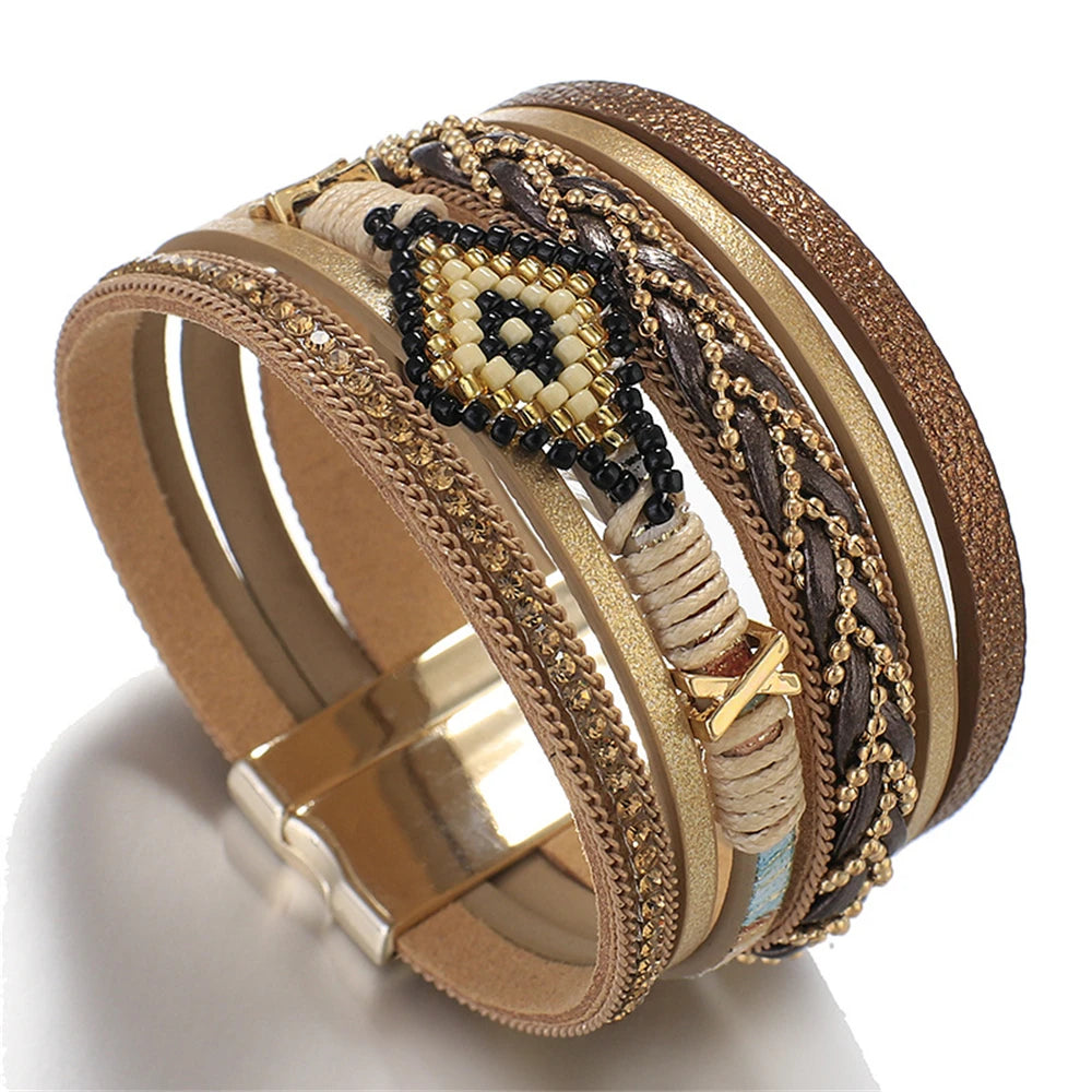 Mystic Charm Leather Bracelet – Handwoven Multi-Layer Design - Luxepulse