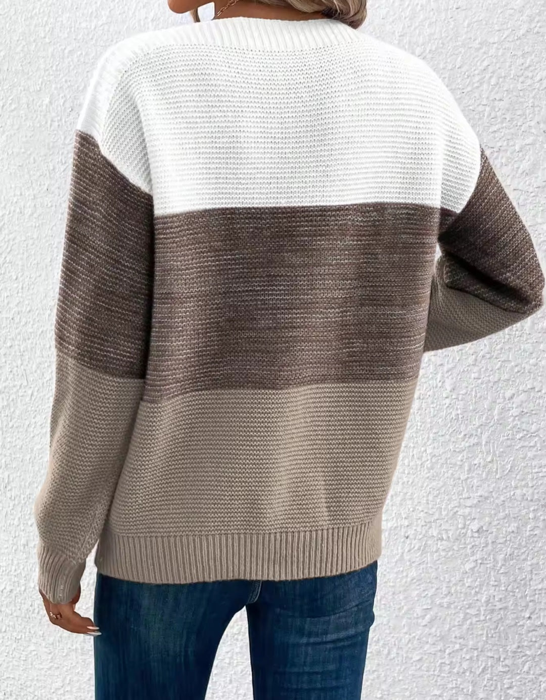 Three Color Patchwork Sweater-Cozy & Chic for Every Occasion - Luxepulse