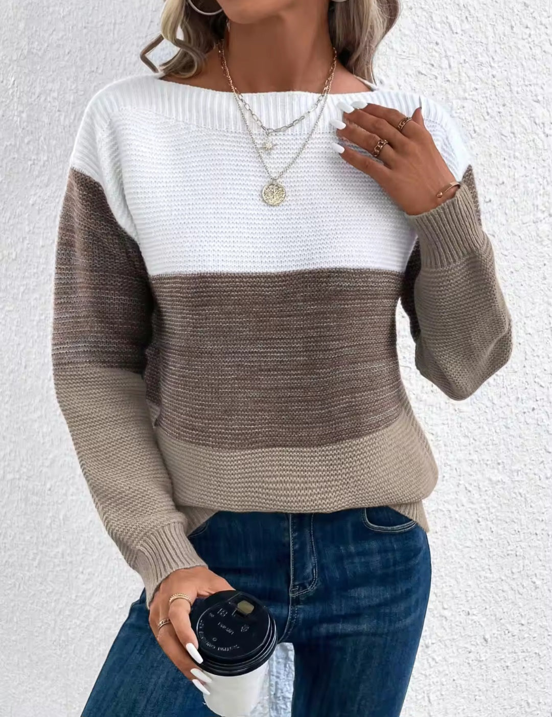 Three Color Patchwork Sweater-Cozy & Chic for Every Occasion - Luxepulse