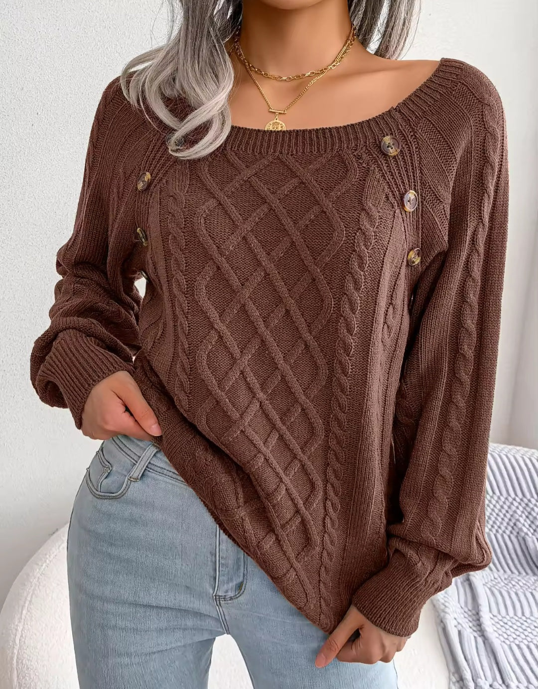 Women’s Casual Buttoned Sweater - Cozy Elegance - Luxepulse