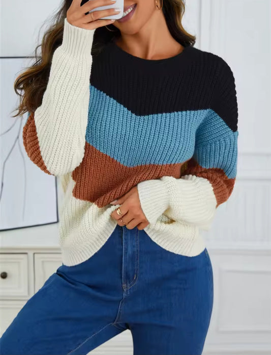 Women’s Striped Color Sweater - Casual Comfy Style For Every Occasion - Luxepulse