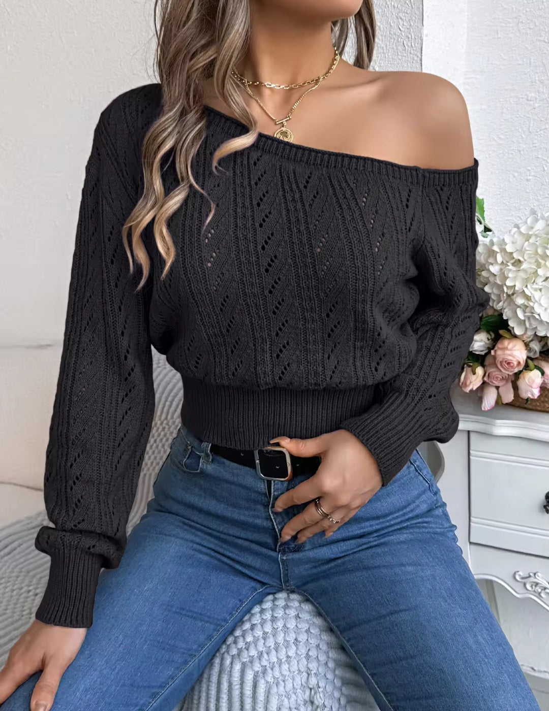 Sexy Casual Off-Shoulder Knitted Sweater - Luxepulse