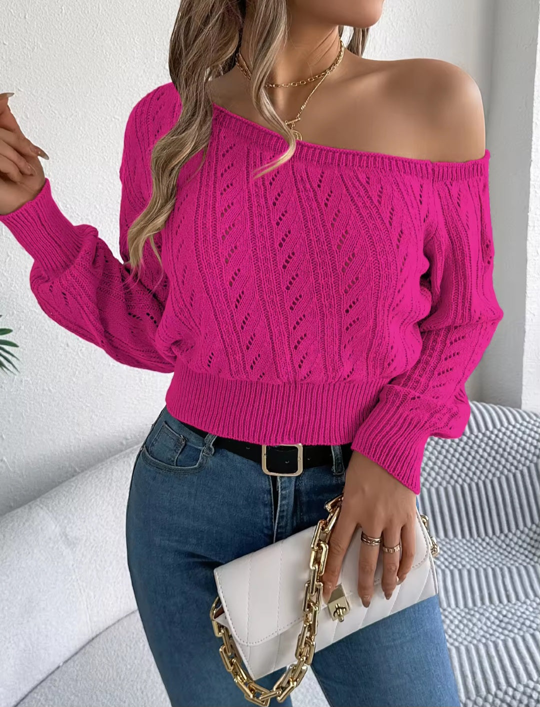 Sexy Casual Off-Shoulder Knitted Sweater - Luxepulse