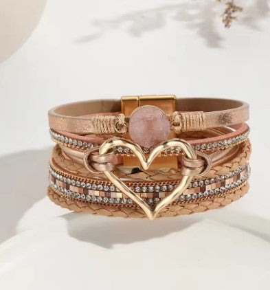 Bohemian Metal Heart Charm Leather Wrap Bracelet – Stylish & Versatile Jewelry - Luxepulse