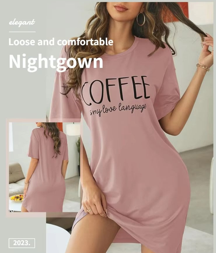 Coffee Lovers Short Sleeve Milk-Silk Nightgown - Luxepulse