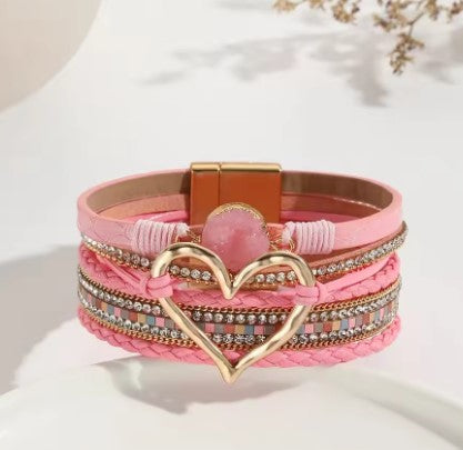 Bohemian Metal Heart Charm Leather Wrap Bracelet – Stylish & Versatile Jewelry - Luxepulse