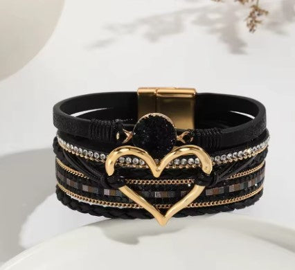 Bohemian Metal Heart Charm Leather Wrap Bracelet – Stylish & Versatile Jewelry - Luxepulse