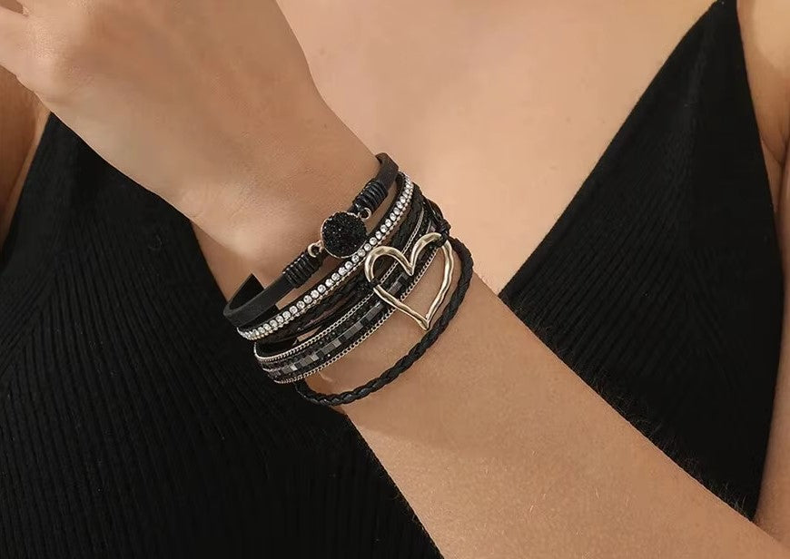 Bohemian Metal Heart Charm Leather Wrap Bracelet – Stylish & Versatile Jewelry - Luxepulse