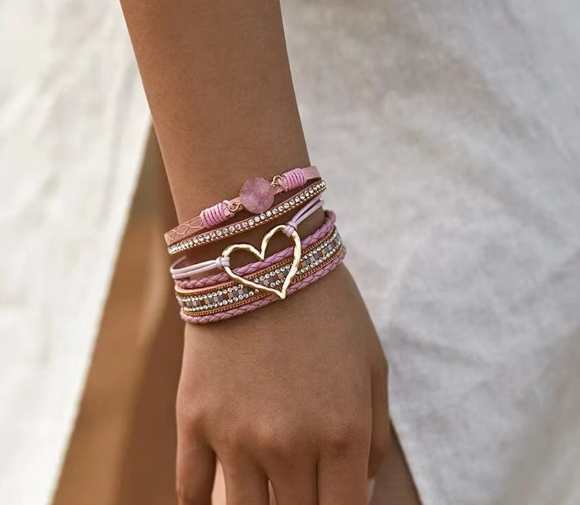 Bohemian Metal Heart Charm Leather Wrap Bracelet – Stylish & Versatile Jewelry - Luxepulse