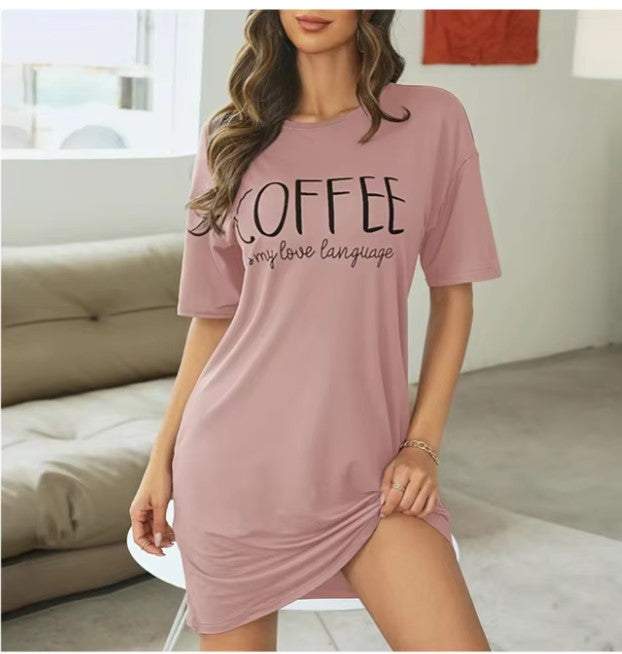 Coffee Lovers Short Sleeve Milk-Silk Nightgown - Luxepulse