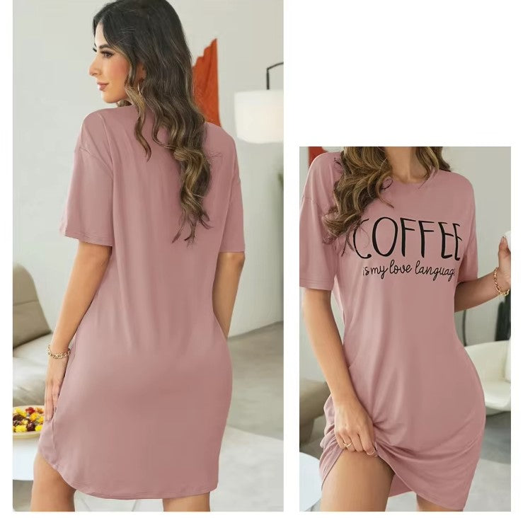 Coffee Lovers Short Sleeve Milk-Silk Nightgown - Luxepulse