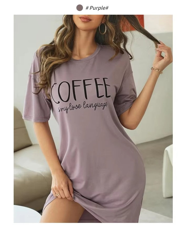 Coffee Lovers Short Sleeve Milk-Silk Nightgown - Luxepulse