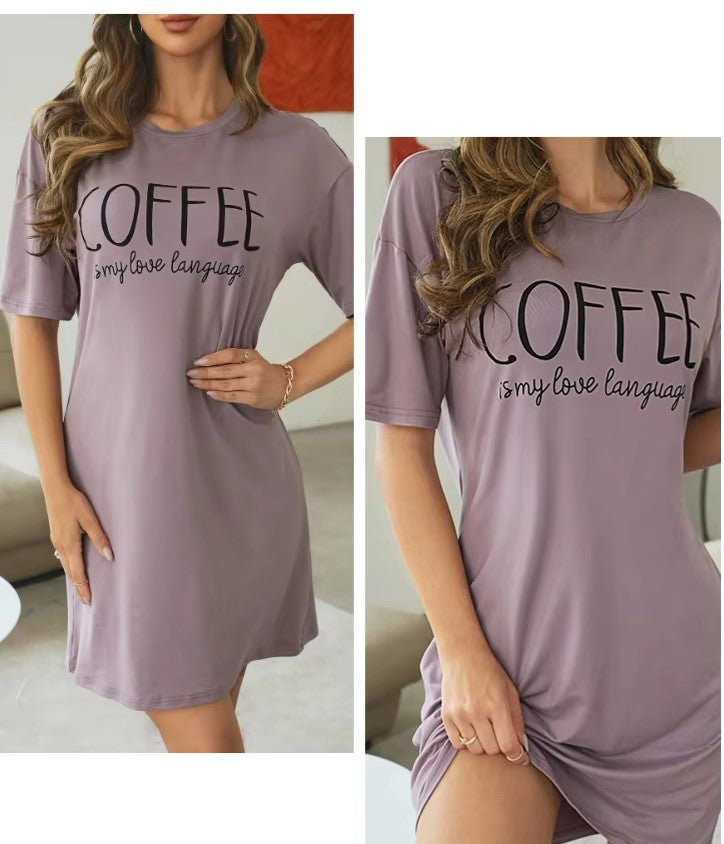 Coffee Lovers Short Sleeve Milk-Silk Nightgown - Luxepulse