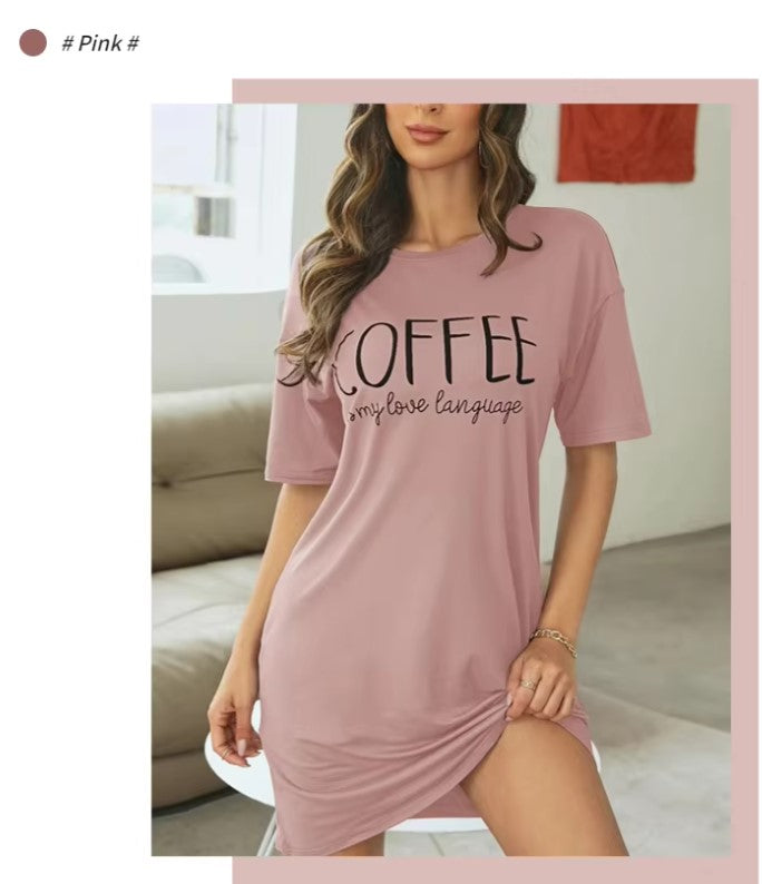 Coffee Lovers Short Sleeve Milk-Silk Nightgown - Luxepulse