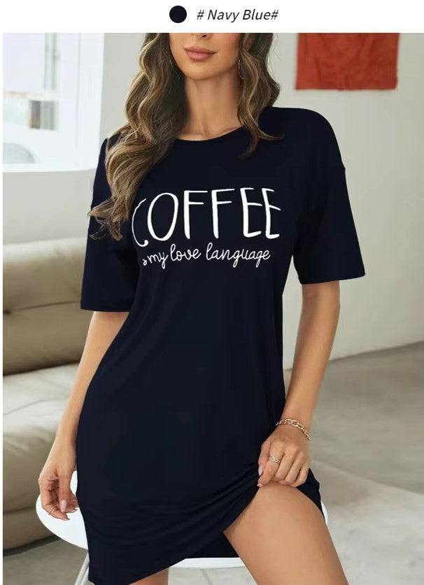 Coffee Lovers Short Sleeve Milk-Silk Nightgown - Luxepulse