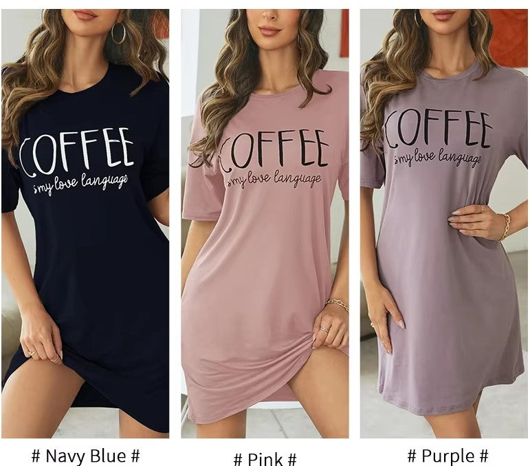 Coffee Lovers Short Sleeve Milk-Silk Nightgown - Luxepulse