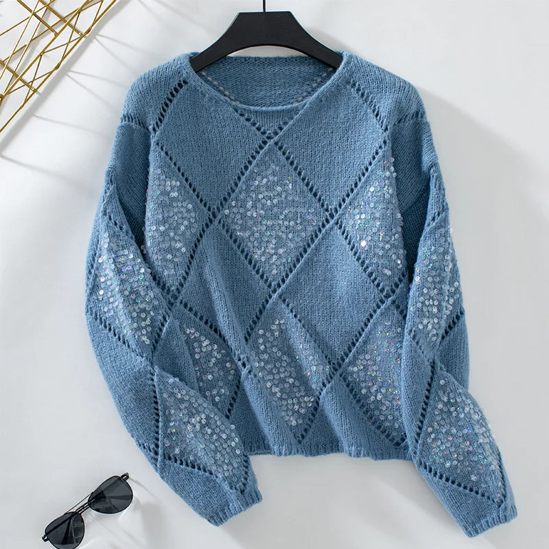 Beautiful Casual Knit Sequin Sweater - Luxepulse