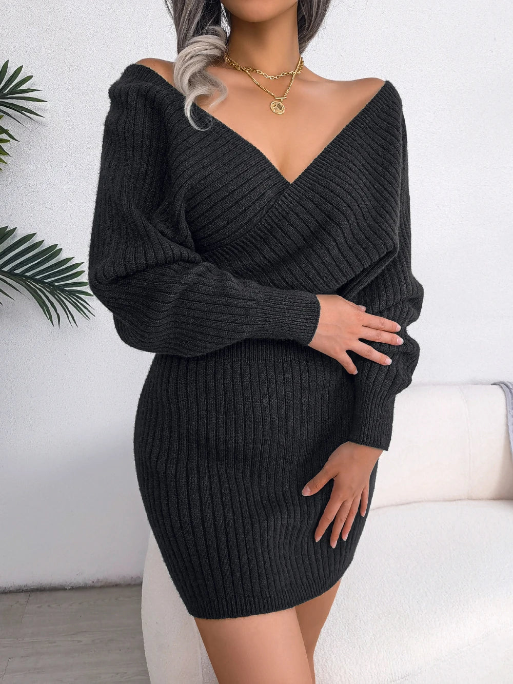 Long Sleeve Knitted Cozy Elegant Sweater Dress - Luxepulse