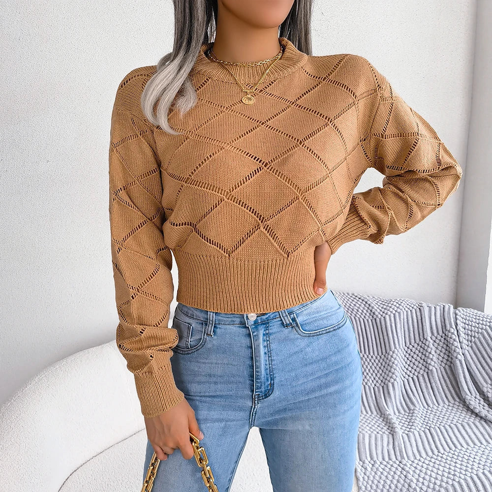 Elegant Knit Crop Sweater – Casual Long Sleeve Pullover - Luxepulse