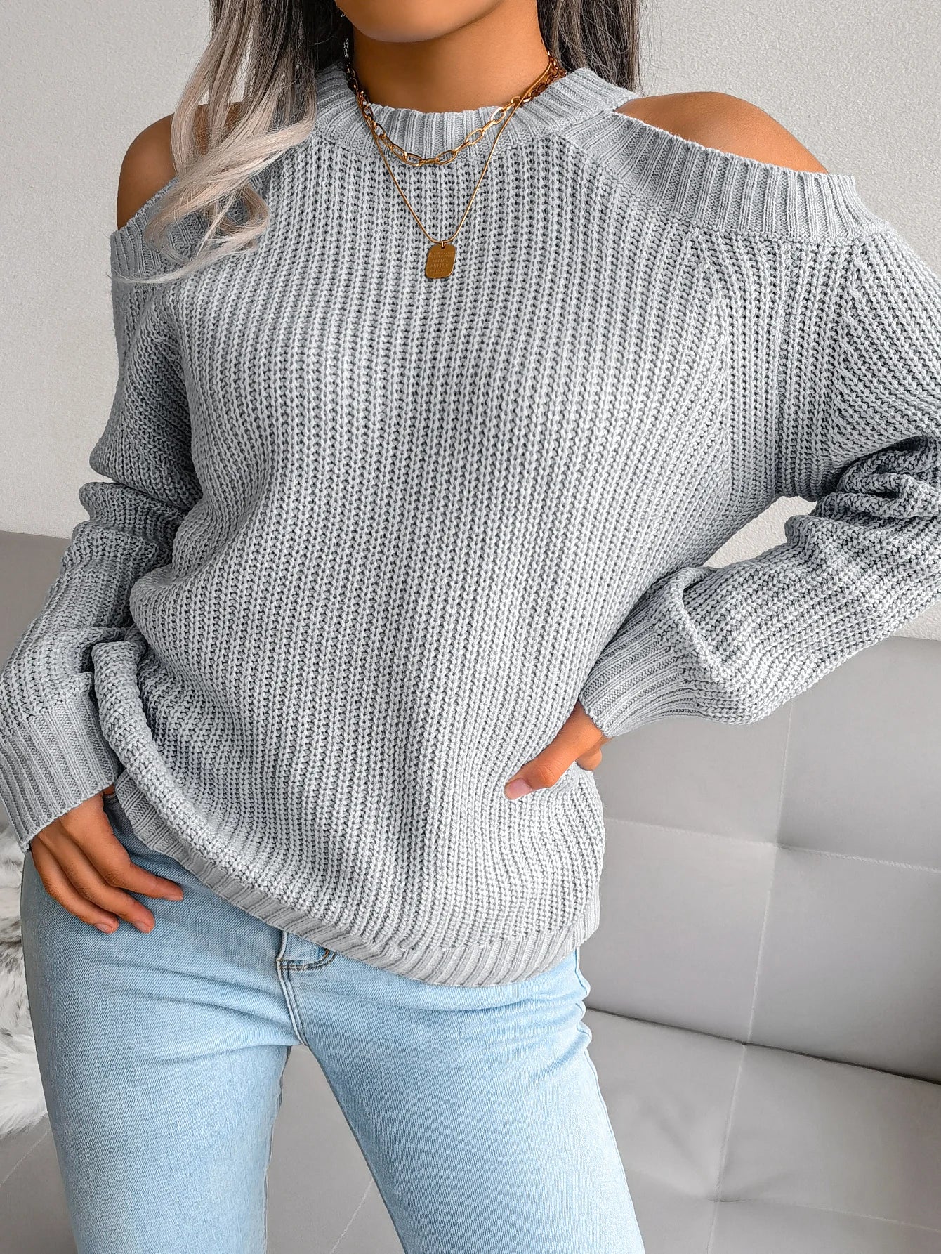 Off-Shoulder Sweater – Casual Knitted Pullover - Luxepulse