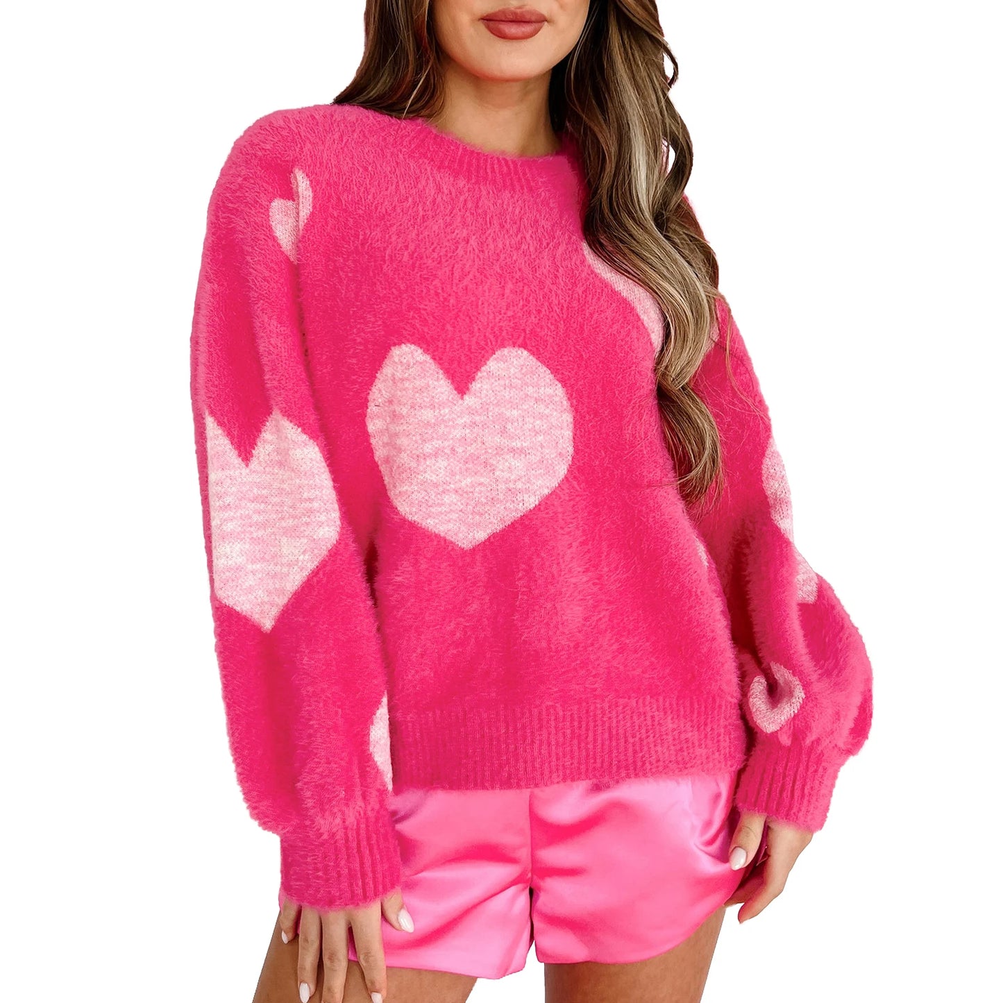 Cozy Love Sweater – Fuzzy Heart Pullover - Luxepulse