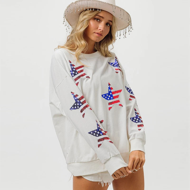 Star-Spangled Sparkle Sweatshirt – Independence Day Sequin Pullover