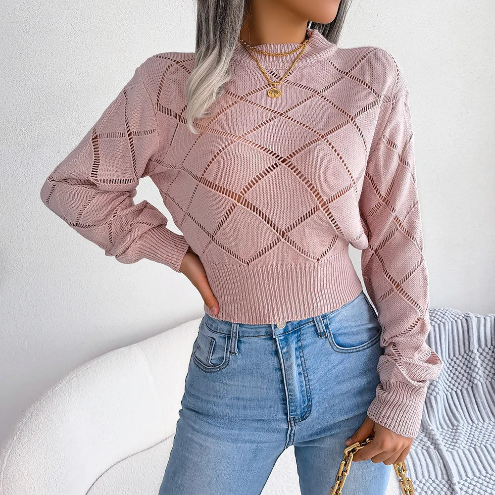 Elegant Knit Crop Sweater – Casual Long Sleeve Pullover - Luxepulse